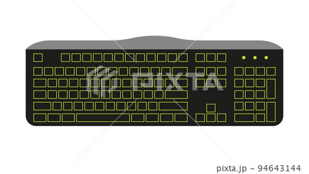 Full size computer keyboard 105 keys black flat. Print accessory typing blank keys mockup control movement in the game. Office home computer portable electronics printing job freelance copywriting 94643144