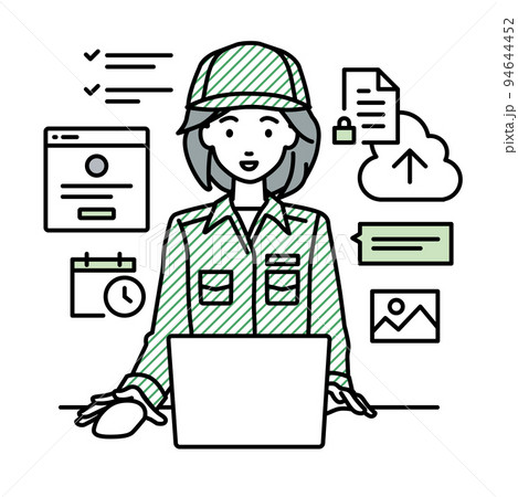 デスクで座ってPCでプロジェクトやタスクの管理の仕事をしている作業員の女性 デスクで座ってPCでプロジェクトやタスクの管理の仕事をしている作業員の女性 94644452
