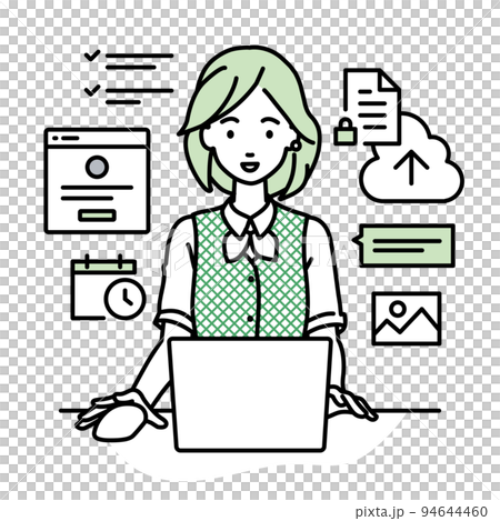 デスクで座ってPCでプロジェクトやタスクの管理の仕事をしている事務員制服の女性 デスクで座ってPCでプロジェクトやタスクの管理の仕事をしている事務員制服の女性 94644460