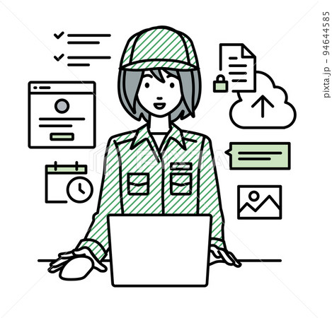 デスクで座ってPCでプロジェクトやタスクの管理の仕事をしている作業員の女性 デスクで座ってPCでプロジェクトやタスクの管理の仕事をしている作業員の女性 94644585
