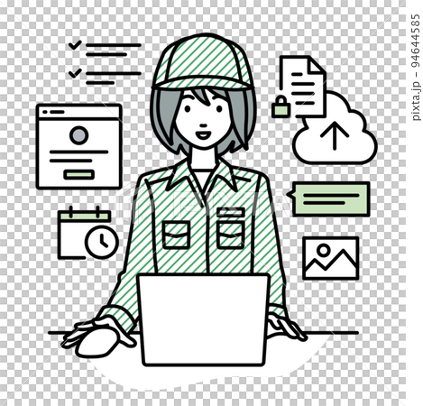 デスクで座ってPCでプロジェクトやタスクの管理の仕事をしている作業員の女性 デスクで座ってPCでプロジェクトやタスクの管理の仕事をしている作業員の女性 94644585