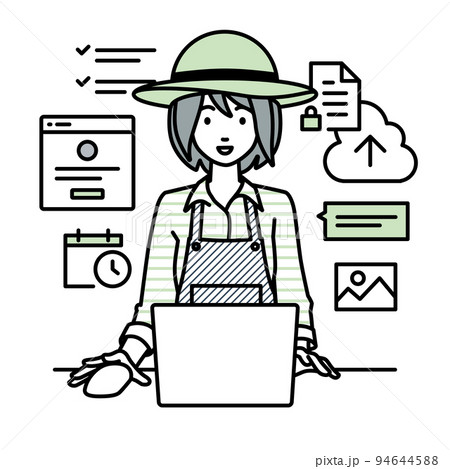 デスクで座ってPCでプロジェクトやタスクの管理の仕事をしている農家の女性 94644588