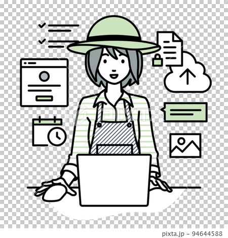 デスクで座ってPCでプロジェクトやタスクの管理の仕事をしている農家の女性 94644588