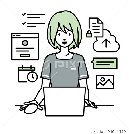 デスクで座ってPCでプロジェクトやタスクの管理の仕事をしているエステ店員・受付・接客係の女性 94644599