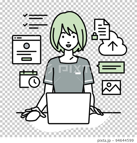 デスクで座ってPCでプロジェクトやタスクの管理の仕事をしているエステ店員・受付・接客係の女性 94644599