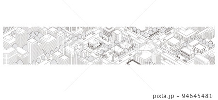 街並みの立体図. 都市の景観. 線画のイラスト. 94645481