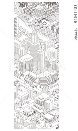 街並みの立体図. 都市の景観. 線画のイラスト. 94645483