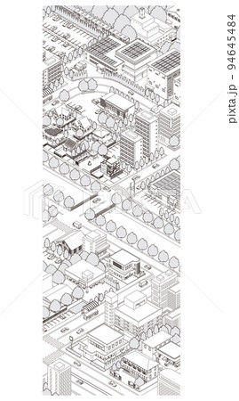街並みの立体図. 都市の景観. 線画のイラスト. 94645484