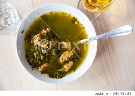 Chakapuli lamb is Georgian dish closeup 94645538