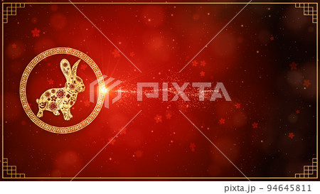 Chinese New Year Celebration Background, Chinese Zodiac Rabbit 2023, Golden and Red with Particle for Chinese Decorative Classic Festive Background for a Holiday, 3d rendering 94645811