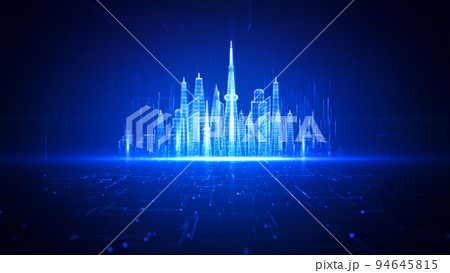 Smart City Of Cyberspace And Metaverse, Technology Digital Network Connection, Social Network Connection, Blue Abstract Background Concept. 3d Rendering 94645815