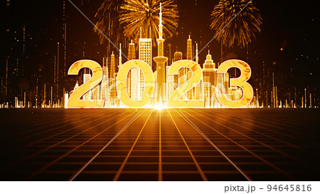 Smart City Of Cyberspace And Metaverse, Digital year 2023 text Abstract Background, Technology Digital Network Connection, Best for New Year Events, 3d rendering 94645816