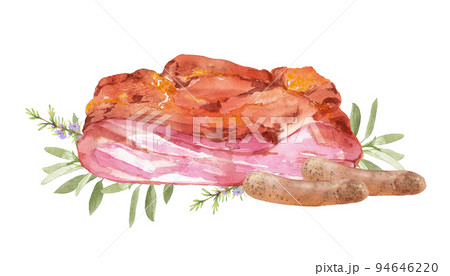 ベーコンとソーセージとハーブの水彩画 ベーコンとソーセージとハーブの水彩画 94646220
