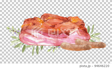 ベーコンとソーセージとハーブの水彩画 ベーコンとソーセージとハーブの水彩画 94646220