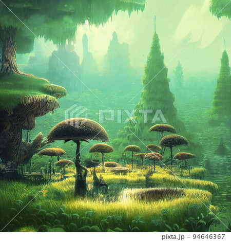 幻想的な森の中に生えるきのこ「AI生成画像」 94646367