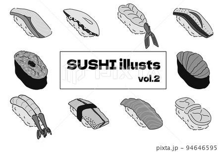 寿司イラストセットvol.2 白黒 寿司イラストセットvol.2 白黒 94646595