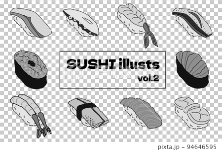 寿司イラストセットvol.2 白黒 寿司イラストセットvol.2 白黒 94646595