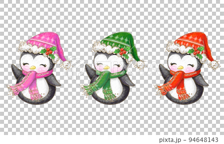クリスマスのコスチュームを着たペンギンのイラストセット 94648143