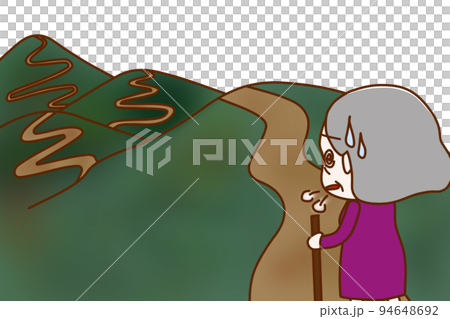 (Whole body diagonally behind) Elderly woman who walks hard even though she is tired because the journey of a thousand miles starts with one step (Whole body diagonally behind) Elderly woman who walks hard even though she is tired because the journey of a thousand miles starts with one step 94648692
