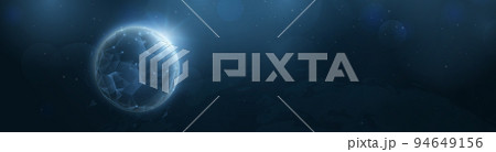 Soccer ball on earth is made from lines, triangles, low polygon and particle style design. Vector illustration Soccer ball on earth is made from lines, triangles, low polygon and particle style design. Vector illustration 94649156