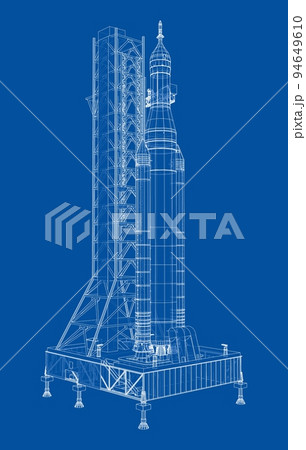 Space Rocket on launch pad. Vector rendering of 3d 94649610