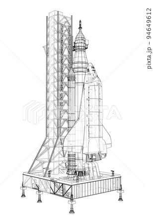 Space Rocket on launch pad. Vector rendering of 3d Space Rocket on launch pad. Vector rendering of 3d 94649612