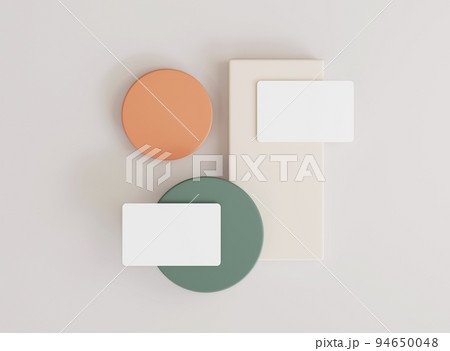 3D blank business cards with soft shadow. Mockup scene. Template for branding identity. 3D rendering. 3D blank business cards with soft shadow. Mockup scene. Template for branding identity. 3D rendering. 94650048