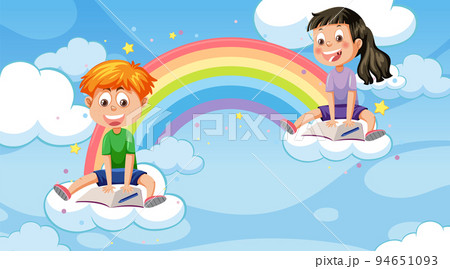 Kids sitting on the clouds in the sky Kids sitting on the clouds in the sky 94651093