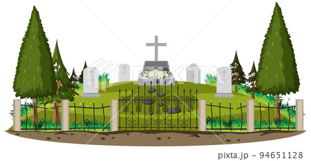 Cemetery graveyard scene isolated 94651128