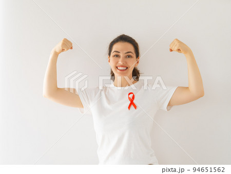 woman with red satin ribbon woman with red satin ribbon 94651562