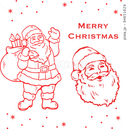 クリスマス　かわいいサンタクロースのイラスト　版画　判子　スタンプ　男性　人物　イラストセット 94651629