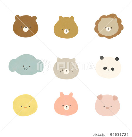 かわいい動物の顔 手描きイラスト素材セット かわいい動物の顔 手描きイラスト素材セット 94651722