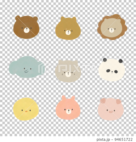 かわいい動物の顔 手描きイラスト素材セット かわいい動物の顔 手描きイラスト素材セット 94651722