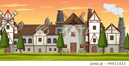 Ancient medieval village background Ancient medieval village background 94651833