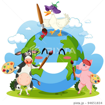 Smile earth globe with cartoon character Smile earth globe with cartoon character 94651834