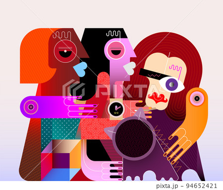 Three Women And Cute Fat Cat 94652421