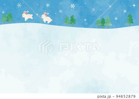 雪原を走るかわいい手描きのウサギの背景イラスト 94652879