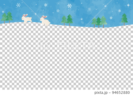 シンプルで可愛いウサギと冬の風景イラスト 94652880