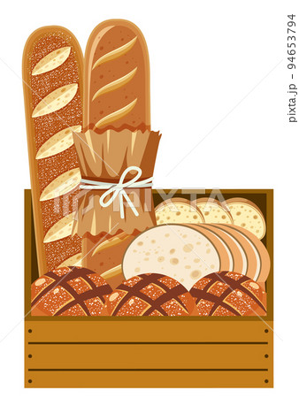 Different types of breads in wooden crate 94653794
