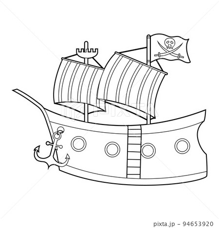 Coloring book for kids, pirate ship. Vector isolated on a white background 94653920