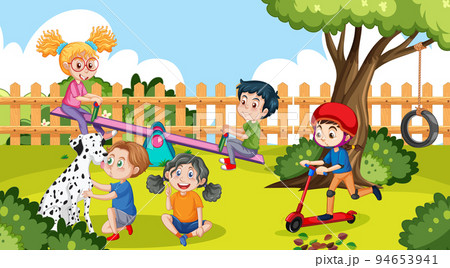 Happy children playing at playground 94653941