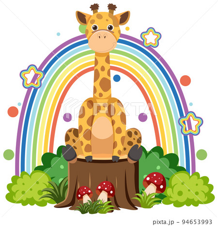 Cute giraffe on stump in flat cartoon style 94653993