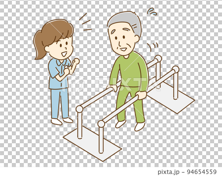 Rehabilitation Illustration of a senior doing walking training 94654559