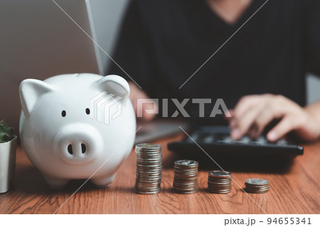 Deposit fund growth savings piggybank finance cash coin currency economy investment. business tax wealth income loan retirement concept. 94655341
