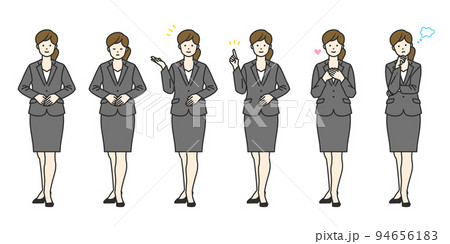 案内をする色々なポーズのスーツの女性セットシンプルタッチ 94656183