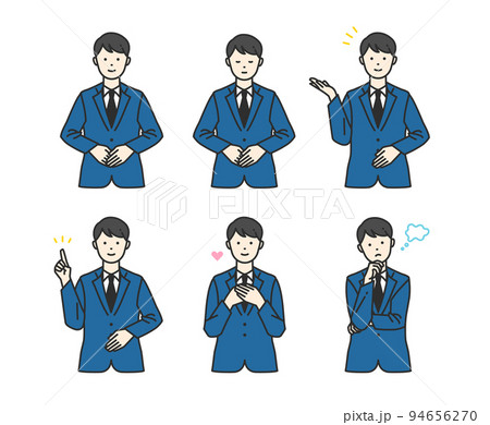 顧客の案内をする清潔感あるスーツ姿のビジネスパーソンのイラストセット 94656270