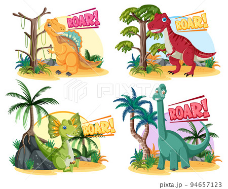 Many cute dinosaur cartoon characters 94657123