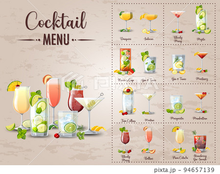 A printed menu of cocktails 94657139
