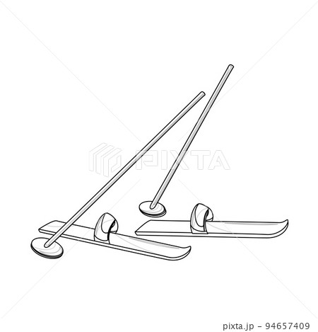 Vector image of skis and ski poles. Outline style. EPS 10 Vector image of skis and ski poles. Outline style. EPS 10 94657409