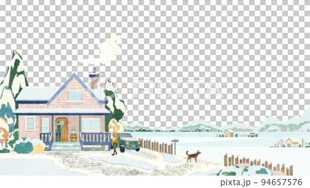 雪の積もる風景手書き水彩風イラストのイラスト素材